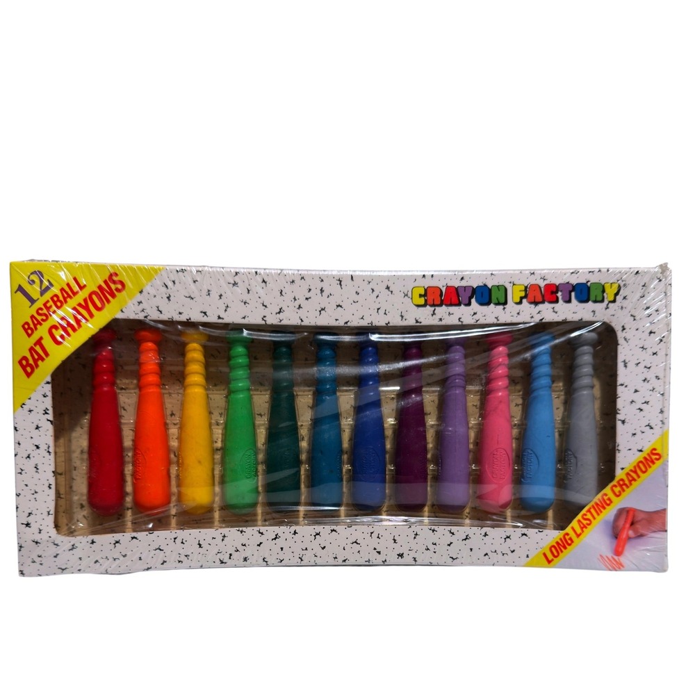 Vintage Crayon Factory Baseball Bat Crayons Set of 12 Unopened Made in Taiwan